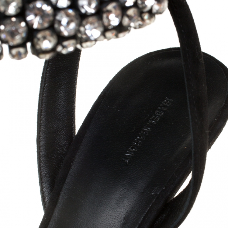 مملوكة مسبقًا Isabel Marant Black Suede Alrin Crystal Embellished Ankle Strap Sandals Size 38