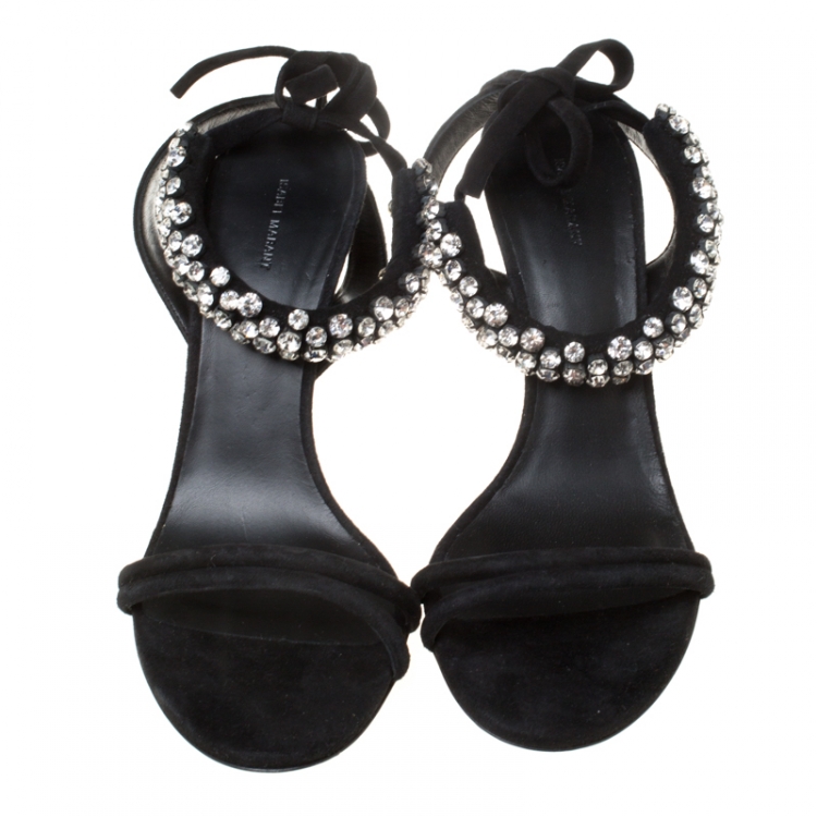 مملوكة مسبقًا Isabel Marant Black Suede Alrin Crystal Embellished Ankle Strap Sandals Size 38