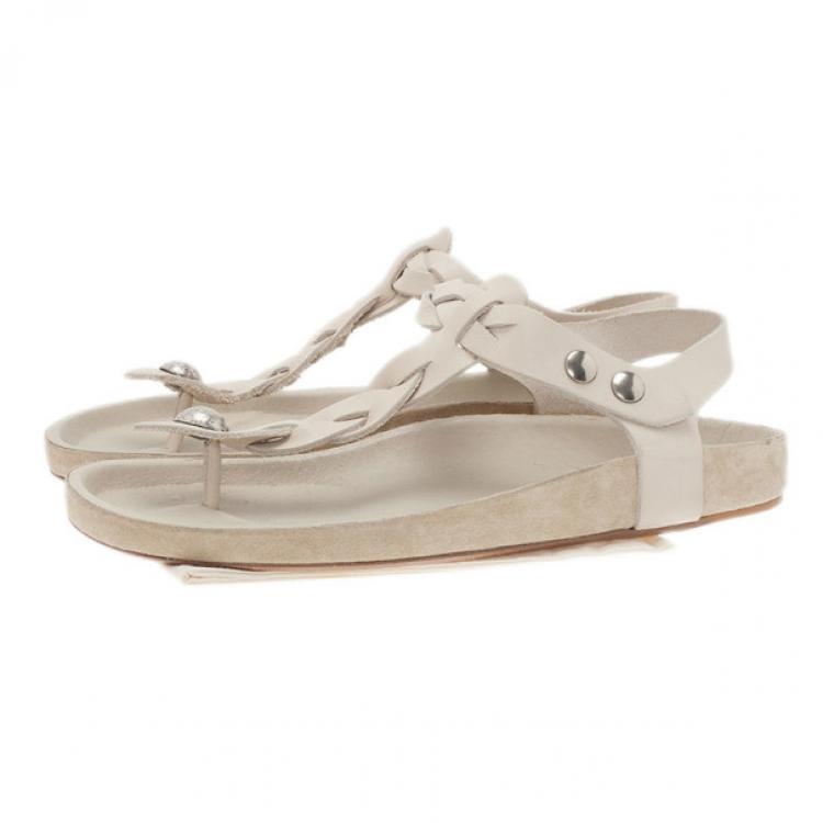 Pre Owned Isabel Marant Cream Braided Leather Brook Sandals Size 40