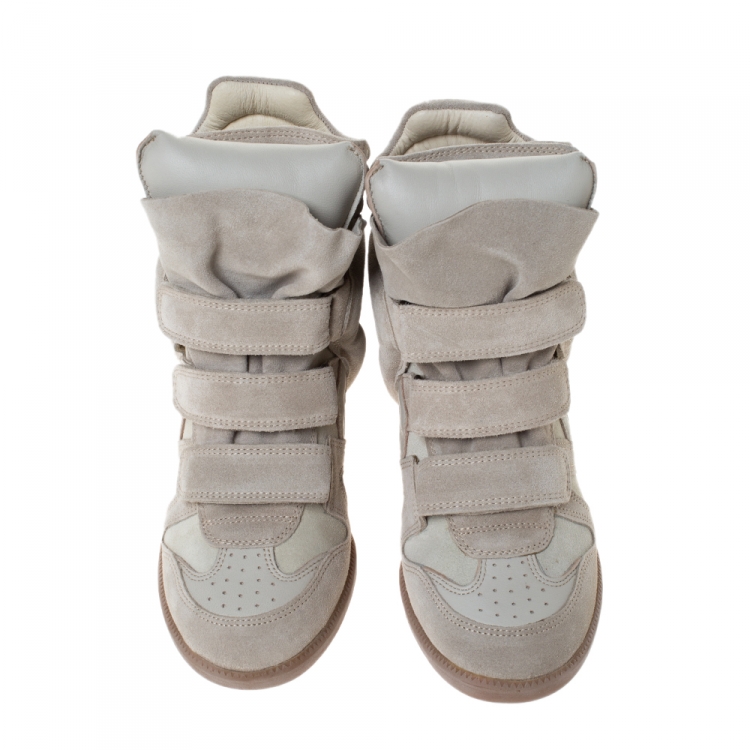 Pre Owned Isabel Marant Cream Suede And Leather Trim Bekett Wedge Sneakers Size 37