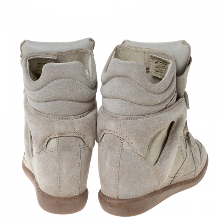 Pre Owned Isabel Marant Cream Suede And Leather Trim Bekett Wedge Sneakers Size 37