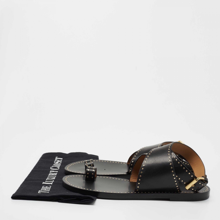 مملوكة مسبقًا Isabel Marant Black Leather Embellished Flat Sandals Size 40