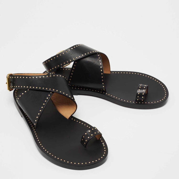 مملوكة مسبقًا Isabel Marant Black Leather Embellished Flat Sandals Size 40