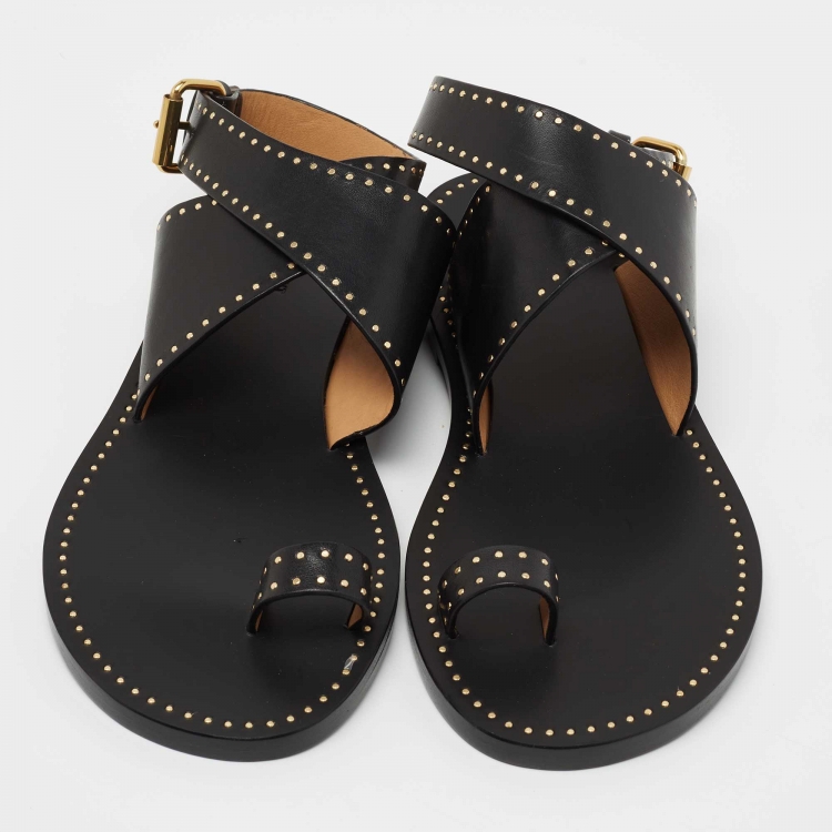مملوكة مسبقًا Isabel Marant Black Leather Embellished Flat Sandals Size 40