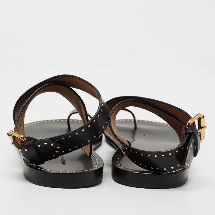 مملوكة مسبقًا Isabel Marant Black Leather Embellished Flat Sandals Size 40