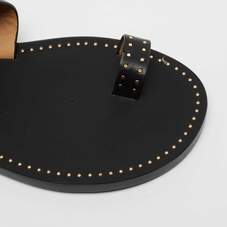 مملوكة مسبقًا Isabel Marant Black Leather Embellished Flat Sandals Size 40