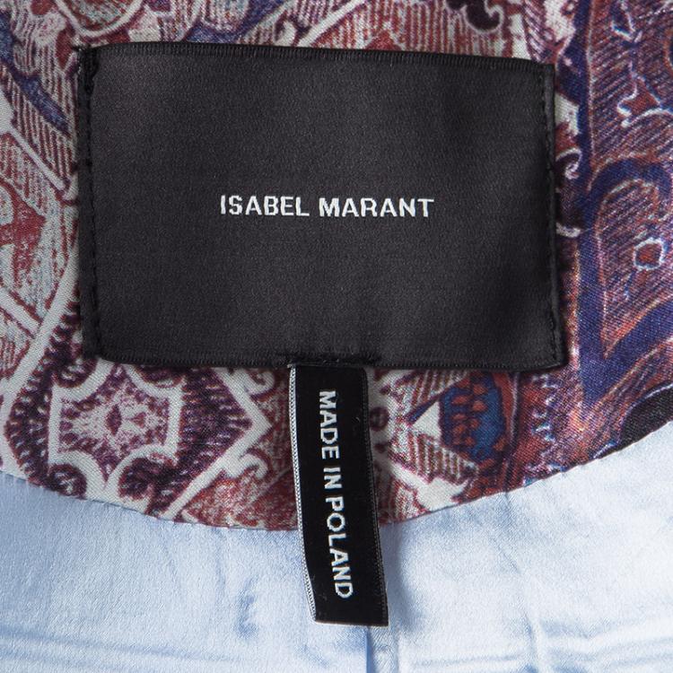 Pre Owned Isabel Marant Glenn Printed Silk Satin Quilted Cropped Jacket S