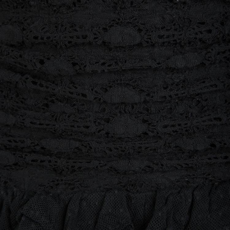 Pre Owned Isabel Marant Black Ruched Tiered Lace Mini Skirt XS
