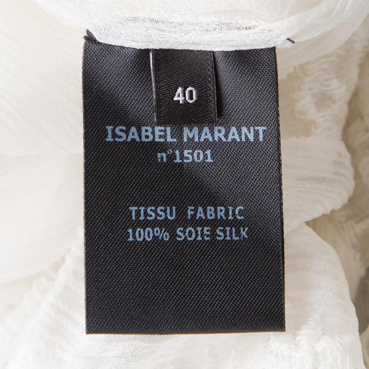 Pre Owned Isabel Marant White Embroidered Crinkled Silk Sheer Top S