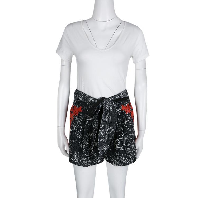 Pre Owned Isabel Marant Black and Red Eyelet Embroidered Cotton Nash Shorts  S