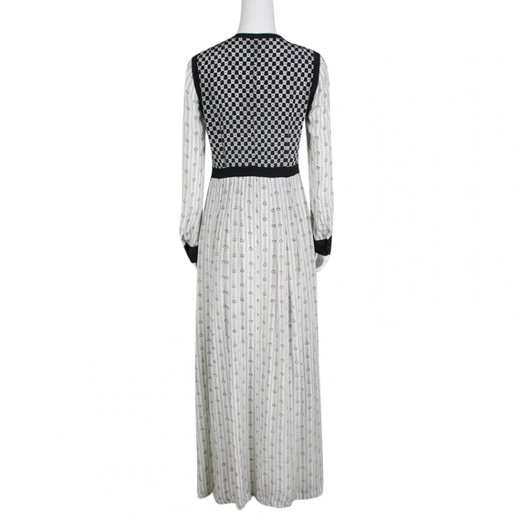 Pre Owned Isabel Marant Monochrome Printed Silk Long Sleeve Melissande Maxi Dress M