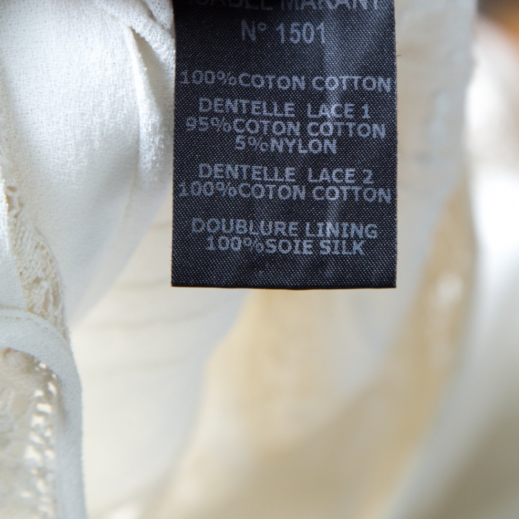Pre Owned Isabel Marant Off White Cotton Smocked Waist Yoke Lace Peasant Dress S