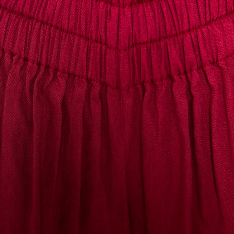 Pre Owned Isabel Marant Burgundy Linen Elasticized Waist Shorts S