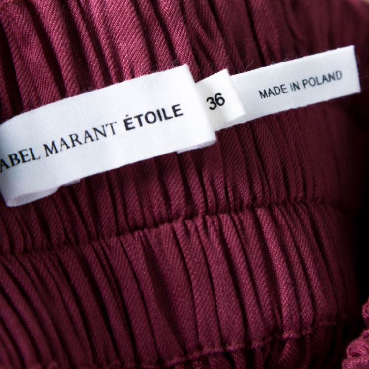 Pre Owned Isabel Marant Burgundy Linen Elasticized Waist Shorts S
