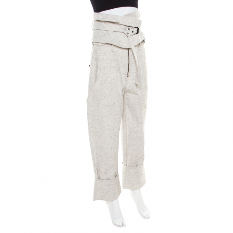 Pre Owned Isabel Marant Chalk White Marled Denim Erika Waist Belt and Trousers Set M