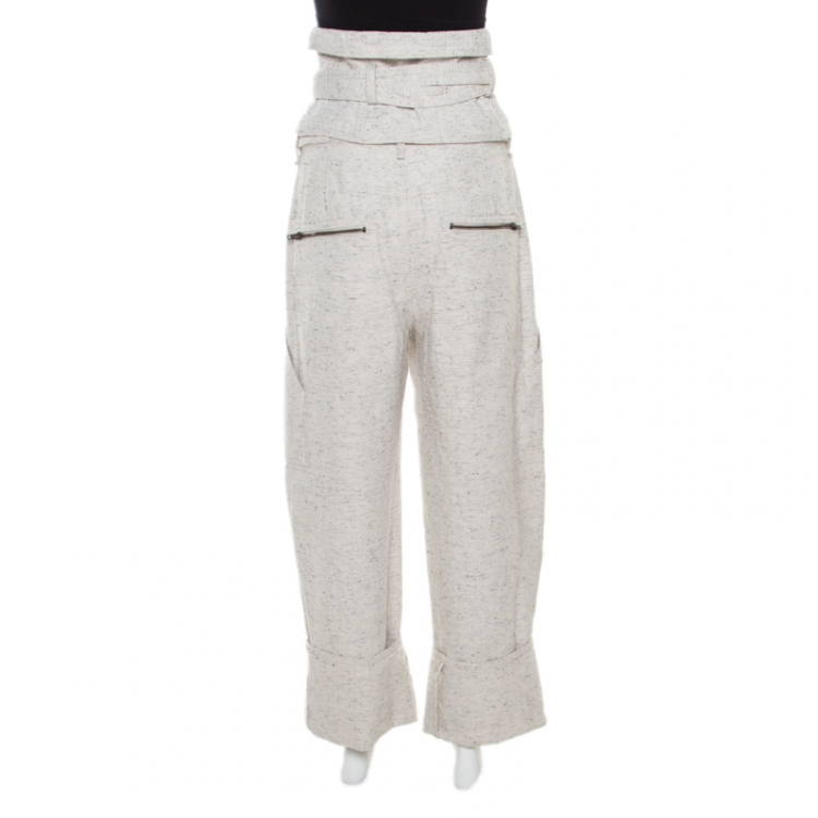Pre Owned Isabel Marant Chalk White Marled Denim Erika Waist Belt and Trousers Set M