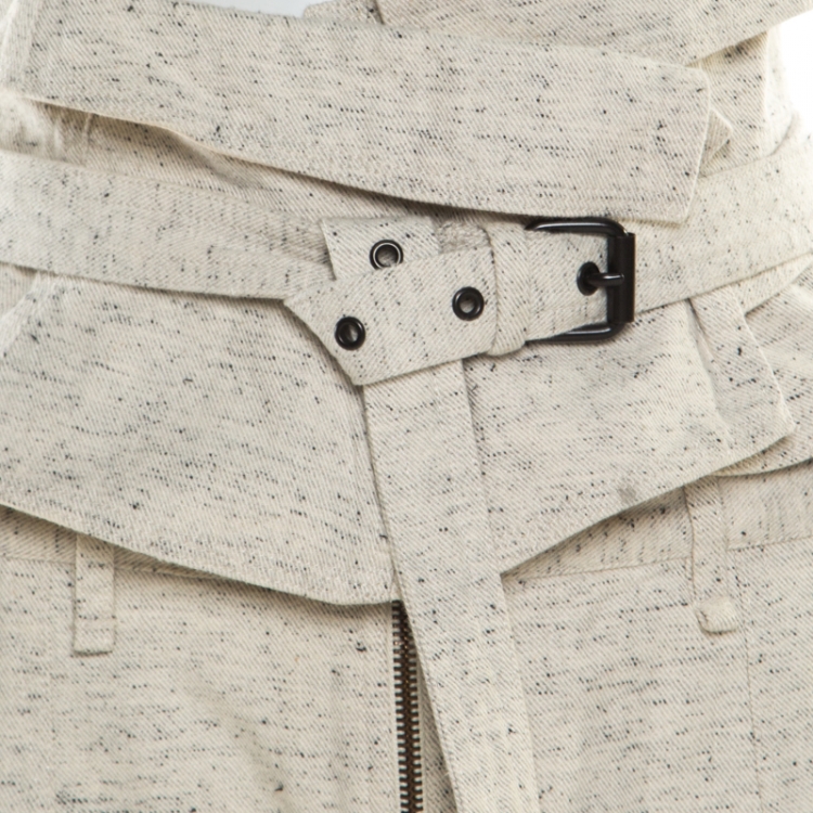Pre Owned Isabel Marant Chalk White Marled Denim Erika Waist Belt and Trousers Set M