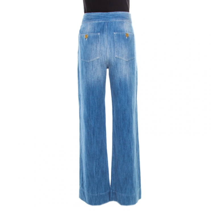 Pre Owned Isabel Marant Etoile Indigo Faded Effect Denim High Waist Flared Bottom Jeans M