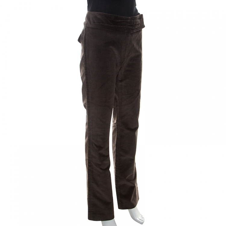 Pre Owned Isabel Marant Brown Corduroy Ruched Belt Detail Trousers S