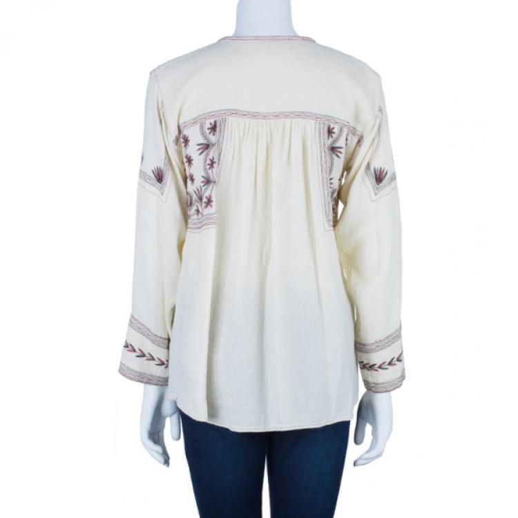 Pre Owned Isabel Marant Vicky Embroidered Cotton Crepe Top XS