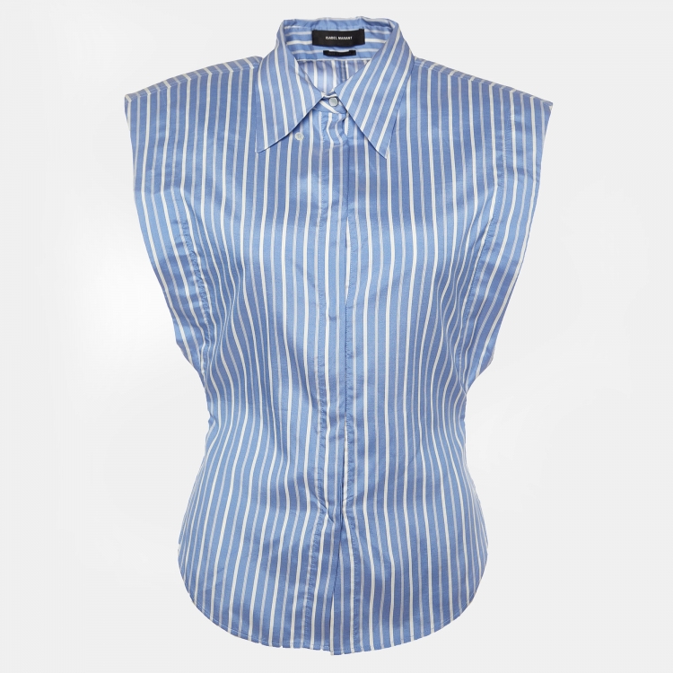 Pre Owned Isabel Marant Blue Striped Silk Enza Sleeveless Shirt S