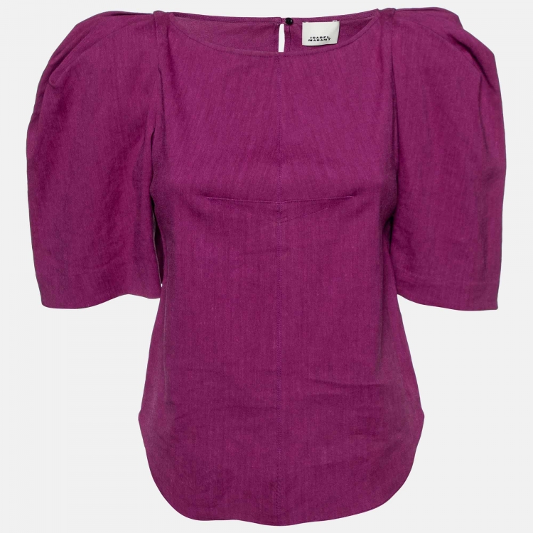 Pre Owned Isabel Marant Purple Linen Blend Fergyo Puff Sleeve Top S
