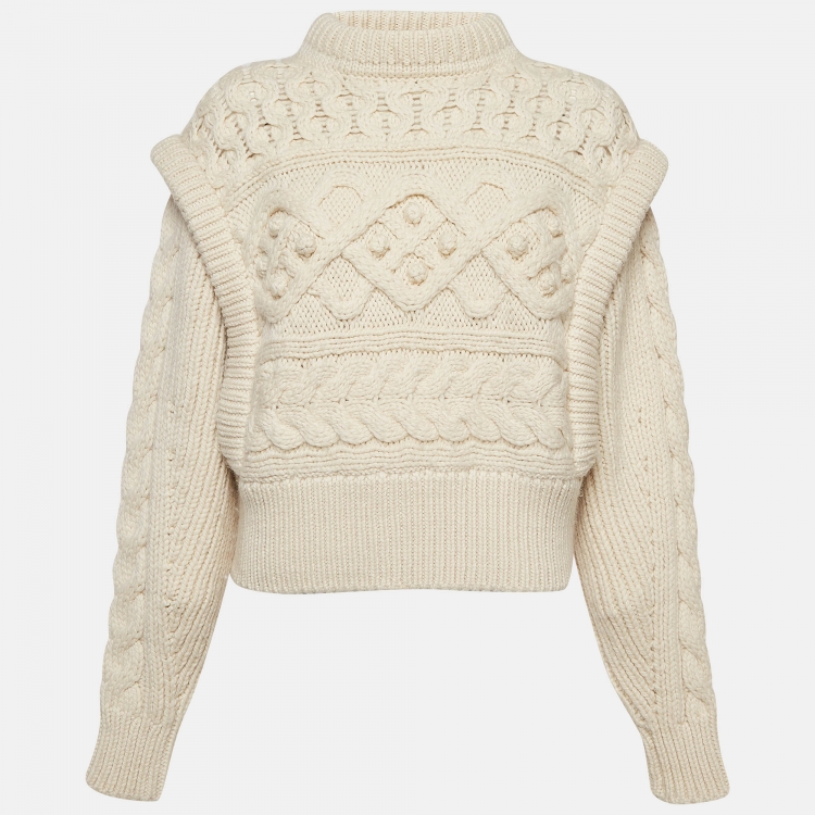 Pre Owned Isabel Marant Off-White Layered Cable Knit Sweater S