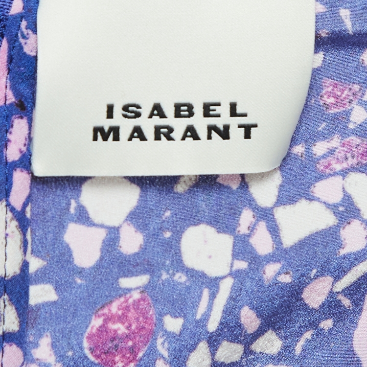 مملوكة مسبقًا Isabel Marant Purple Printed Silk Blend Ruched Long Dress S