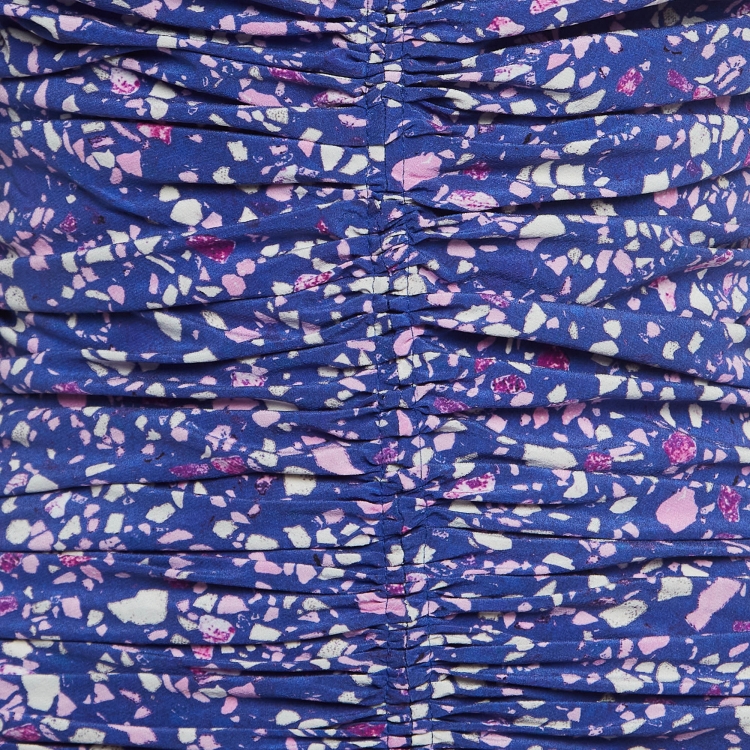 مملوكة مسبقًا Isabel Marant Purple Printed Silk Blend Ruched Long Dress S