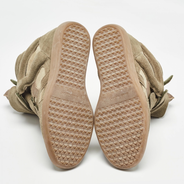 Pre Owned Isabel Marant Olive Green/Brown Suede And Leather Bekett Wedge High Top Sneakers Size 38