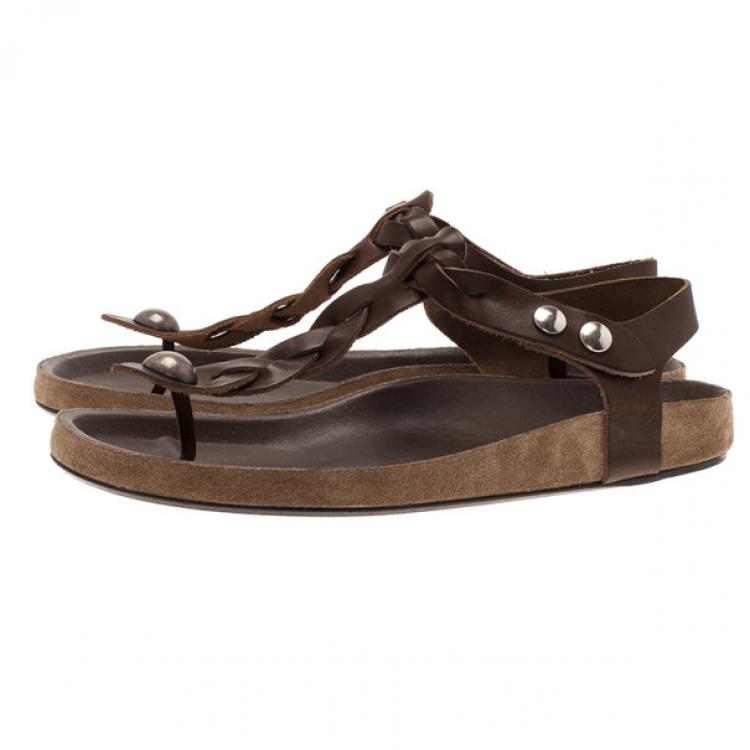Pre Owned Isabel Marant Brown Braided Leather Brook Sandals Size 39