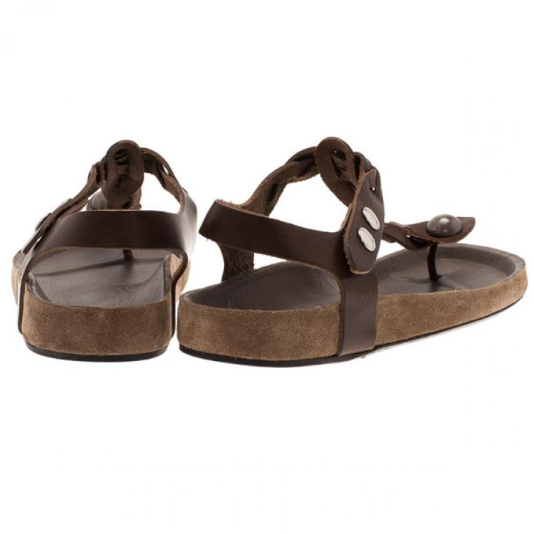 Pre Owned Isabel Marant Brown Braided Leather Brook Sandals Size 39