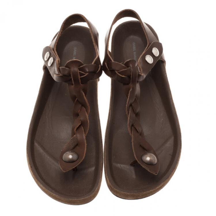 Pre Owned Isabel Marant Brown Braided Leather Brook Sandals Size 39