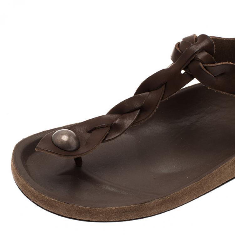 Pre Owned Isabel Marant Brown Braided Leather Brook Sandals Size 39
