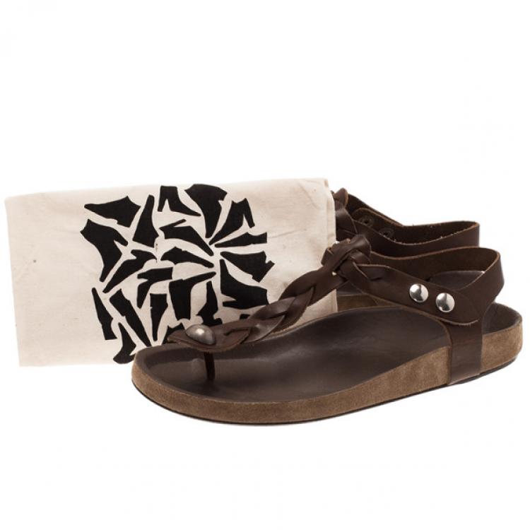 Pre Owned Isabel Marant Brown Braided Leather Brook Sandals Size 39