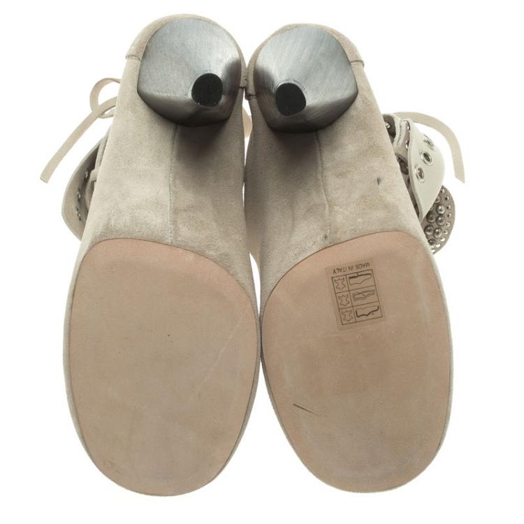 Pre Owned Isabel Marant Beige Suede Mossa Studded Cutout Ankle Boots Size 39
