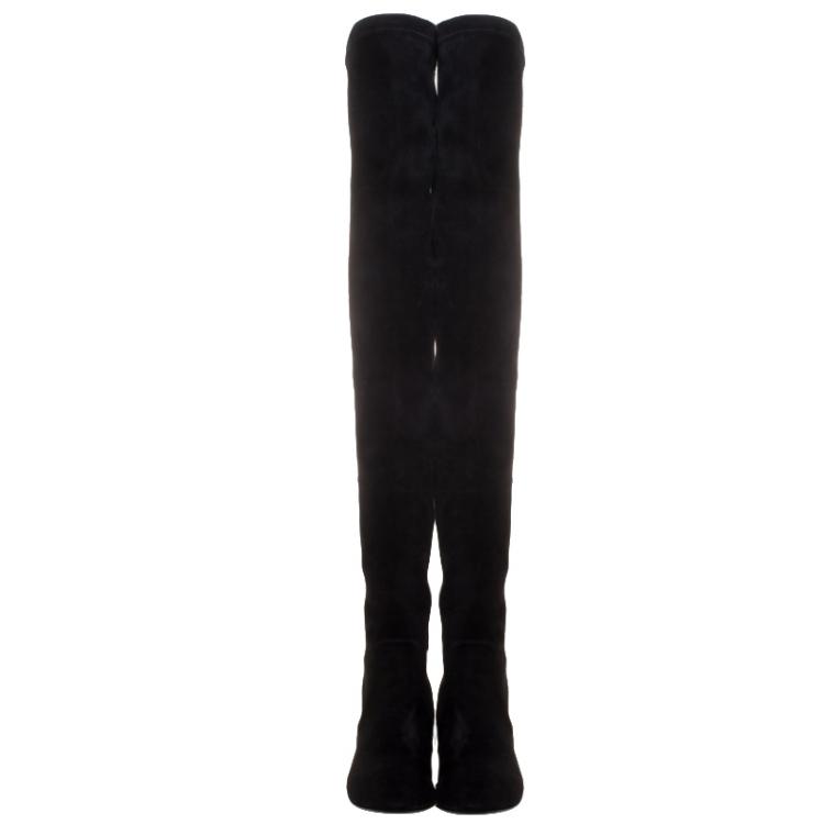 Pre Owned Isabel Marant Black Stretch Suede Brenna Over Knee Thigh High Boots Size 39