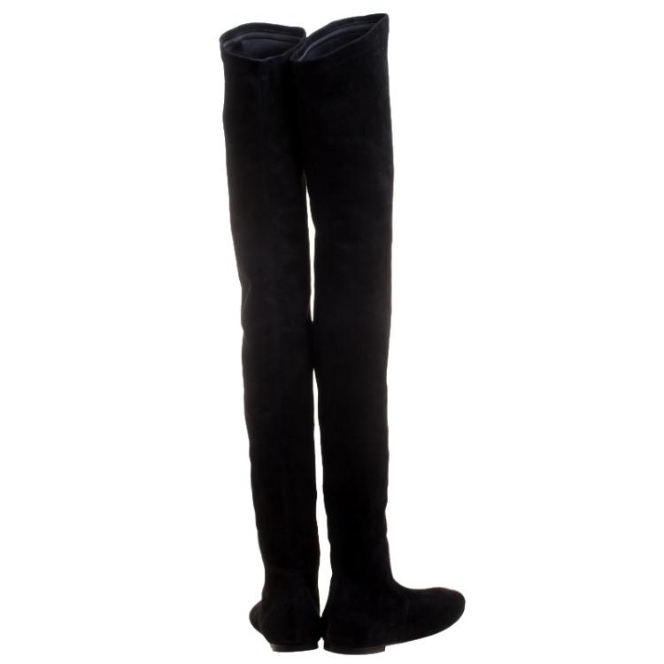 Pre Owned Isabel Marant Black Stretch Suede Brenna Over Knee Thigh High Boots Size 39