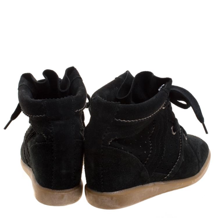 Pre Owned Isabel Marant Black Perforated Suede Etoile Wedge Sneakers Size 40