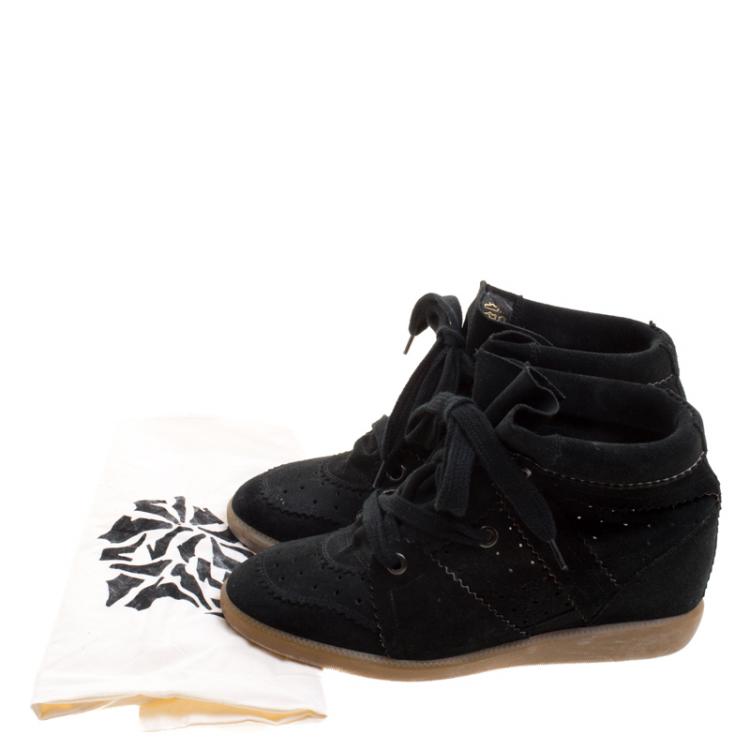 Pre Owned Isabel Marant Black Perforated Suede Etoile Wedge Sneakers Size 40