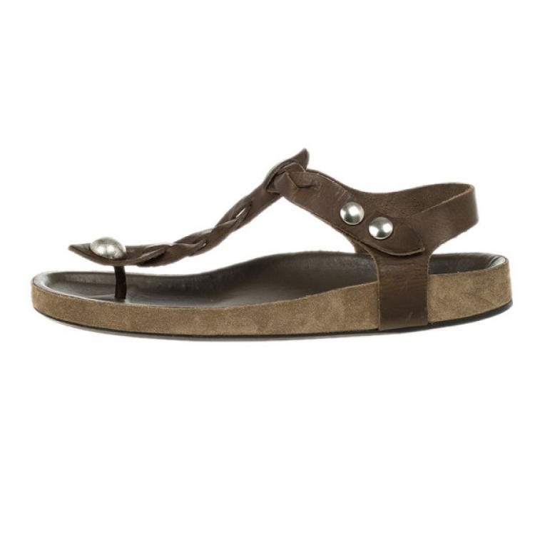 Pre Owned Isabel Marant Brown Braided Leather Brook Sandals Size 38