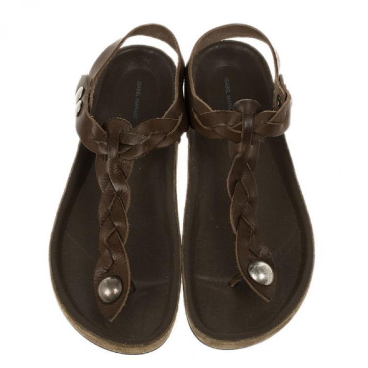 Pre Owned Isabel Marant Brown Braided Leather Brook Sandals Size 38
