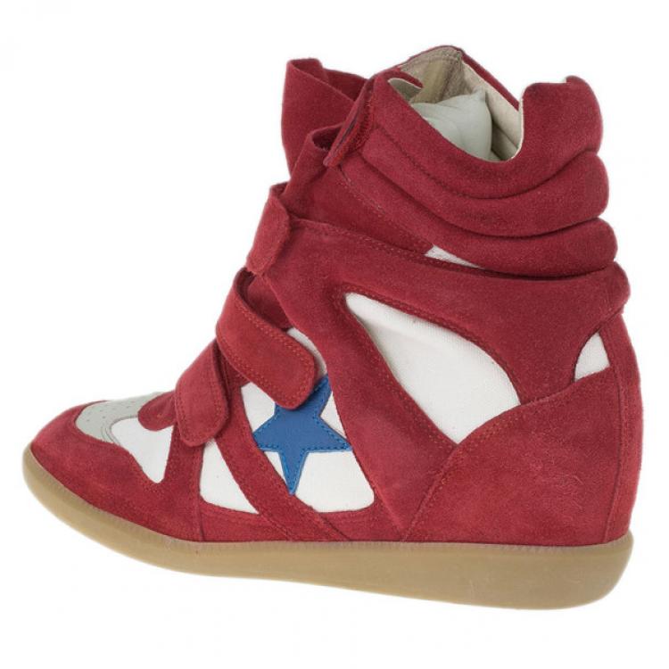 Pre Owned Isabel Marant Red Bayley Star Wedge Sneakers Size 41