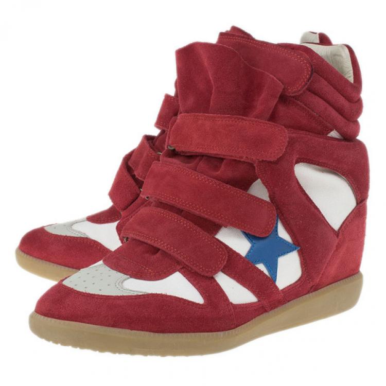 Pre Owned Isabel Marant Red Bayley Star Wedge Sneakers Size 41
