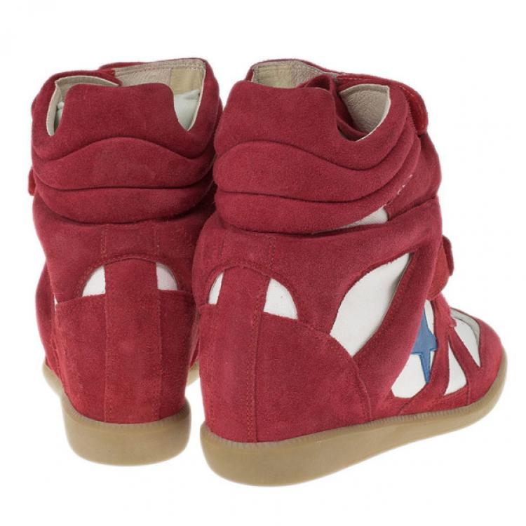 Pre Owned Isabel Marant Red Bayley Star Wedge Sneakers Size 41