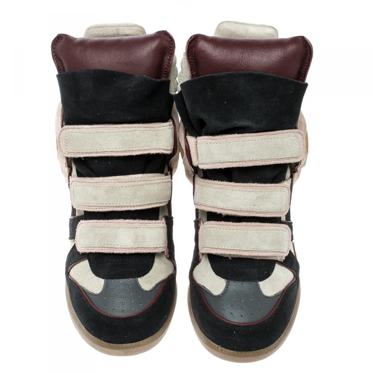 Pre Owned Isabel Marant Multicolor Suede and Leather Bekett Wedge Sneakers Size 40