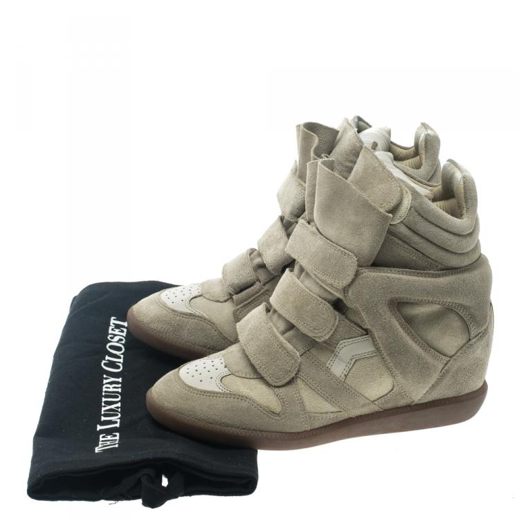 Pre Owned Isabel Marant Beige Suede Bekett Wedge Sneakers Size 37