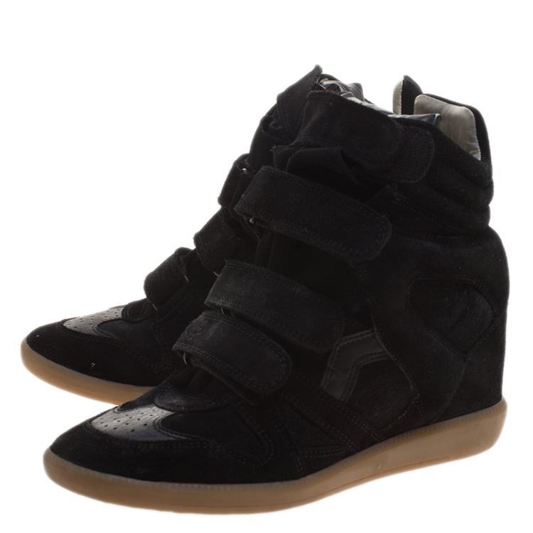 Pre Owned Isabel Marant Black Suede and Leather Bekett Wedge Sneakers Size 38