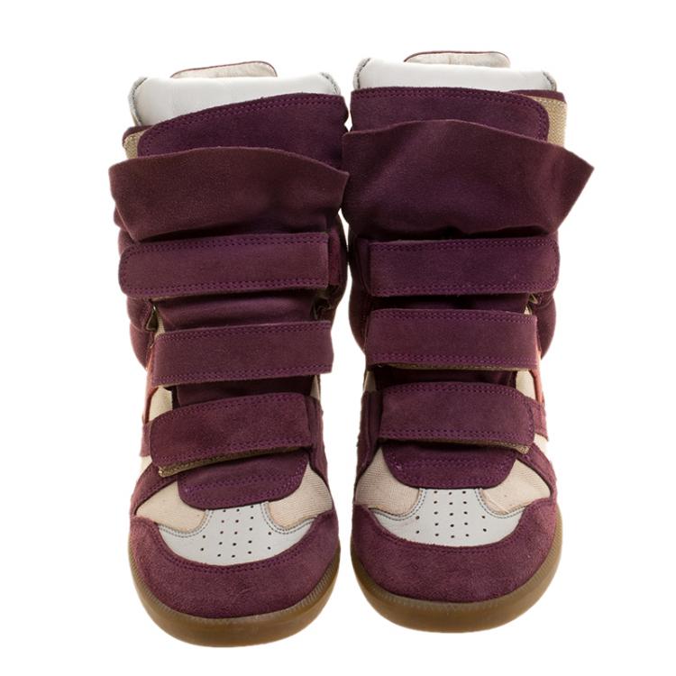 Pre Owned Isabel Marant Purple/Beige Suede and Canvas Bayley Star Wedge Sneakers Size 39