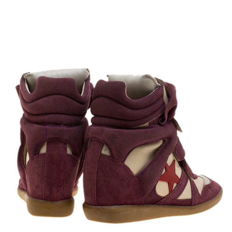 Pre Owned Isabel Marant Purple/Beige Suede and Canvas Bayley Star Wedge Sneakers Size 39